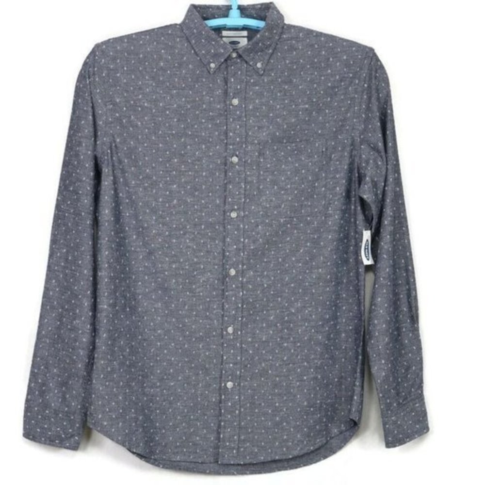 Old Navy Slim Fit Shirt‎ Chambray Blue Floral Long Sleeve M Medium